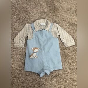 Betti Terrell Button Up Jumper Shorts Romper Unisex Boy Dog Overalls 12-18 month